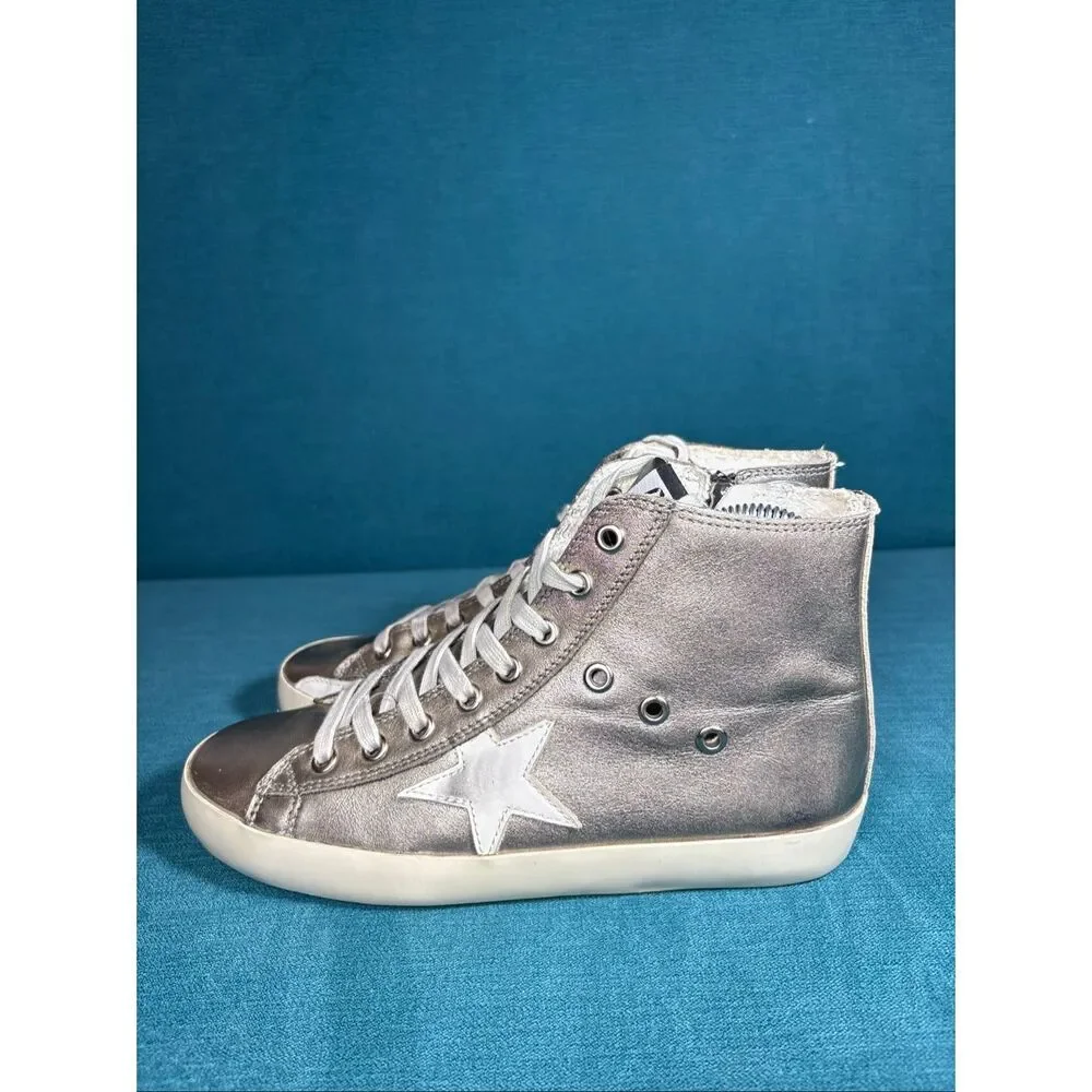 Golden Goose Francy Metallic Silver High Top Sneakers Womens Size 38 EU 8 US